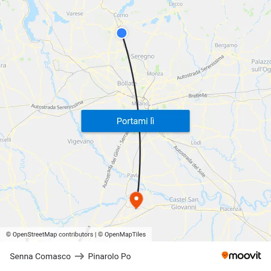 Senna Comasco to Pinarolo Po map