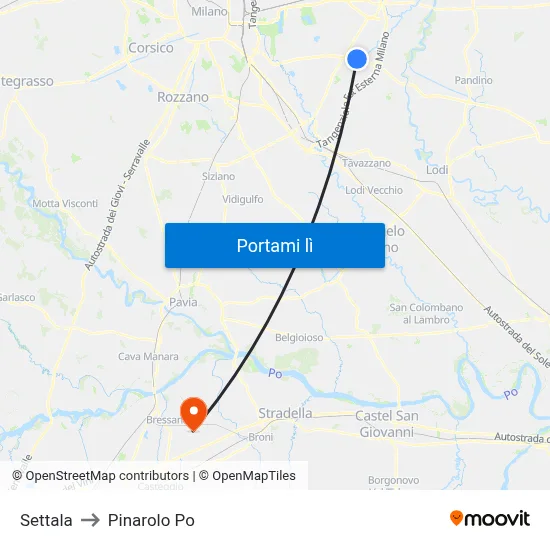 Settala to Pinarolo Po map