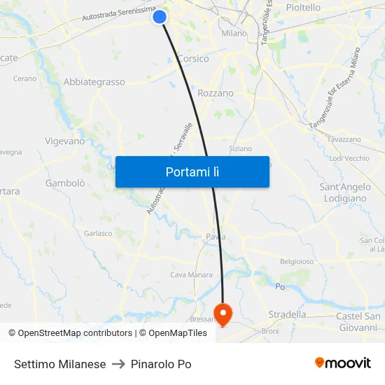 Settimo Milanese to Pinarolo Po map