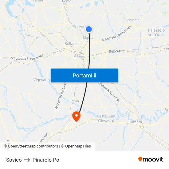 Sovico to Pinarolo Po map