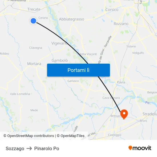 Sozzago to Pinarolo Po map