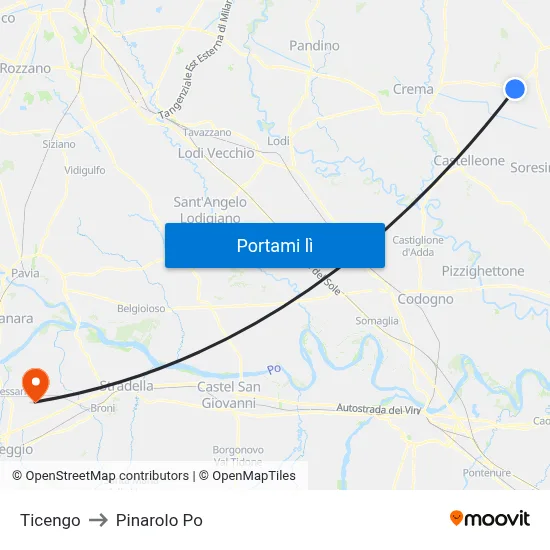 Ticengo to Pinarolo Po map