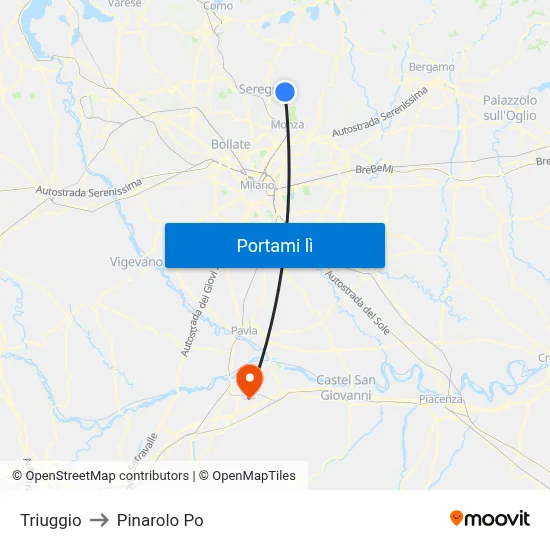Triuggio to Pinarolo Po map