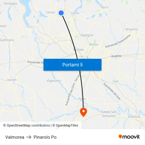 Valmorea to Pinarolo Po map