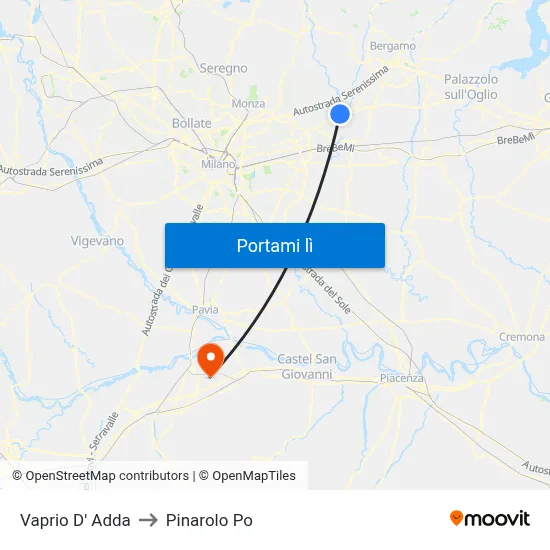 Vaprio D' Adda to Pinarolo Po map