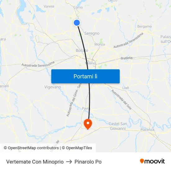 Vertemate Con Minoprio to Pinarolo Po map