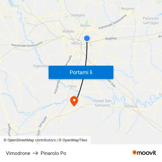 Vimodrone to Pinarolo Po map