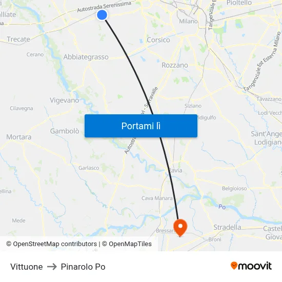 Vittuone to Pinarolo Po map