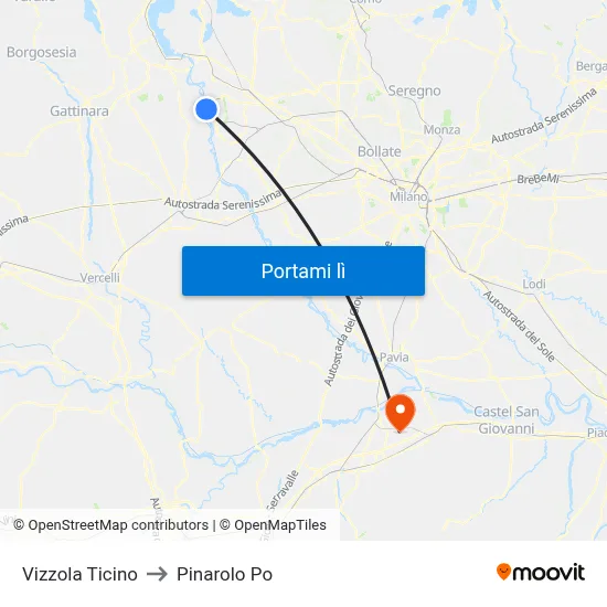 Vizzola Ticino to Pinarolo Po map