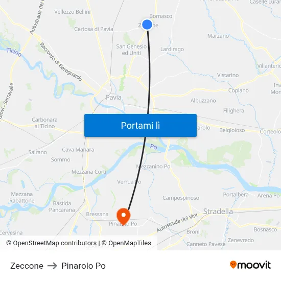 Zeccone to Pinarolo Po map