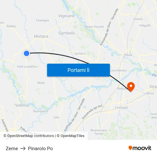 Zeme to Pinarolo Po map