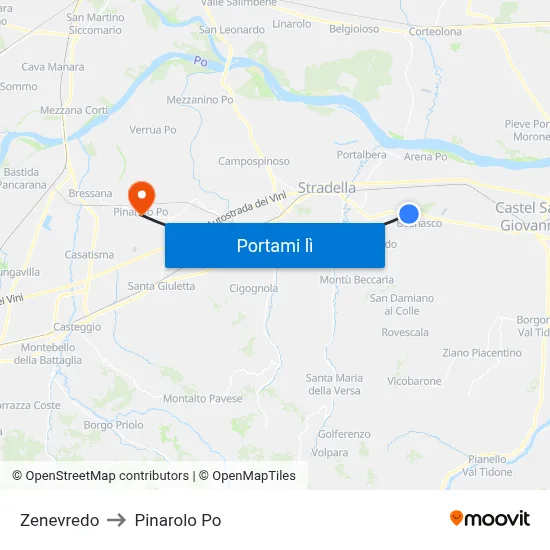 Zenevredo to Pinarolo Po map
