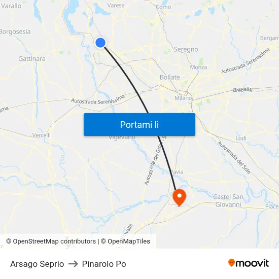 Arsago Seprio to Pinarolo Po map