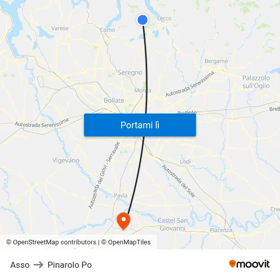 Asso to Pinarolo Po map