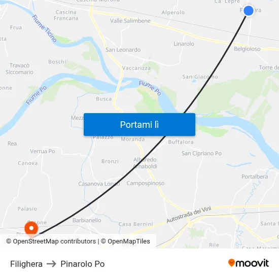 Filighera to Pinarolo Po map