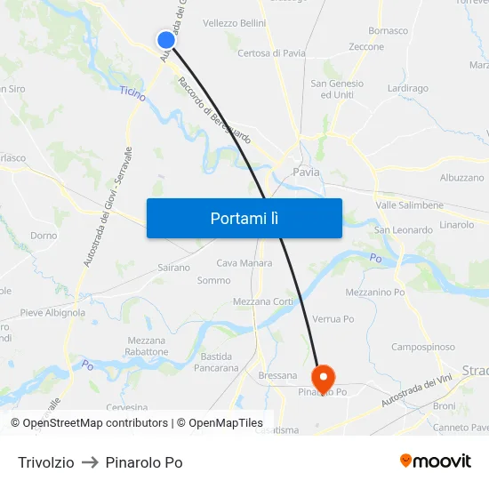 Trivolzio to Pinarolo Po map