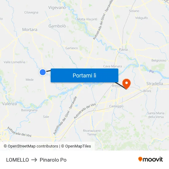 LOMELLO to Pinarolo Po map