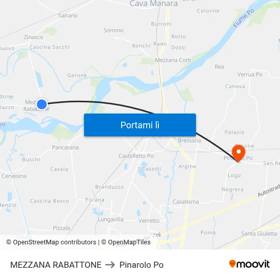 MEZZANA RABATTONE to Pinarolo Po map