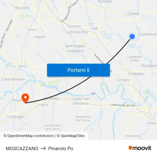 MOSCAZZANO to Pinarolo Po map