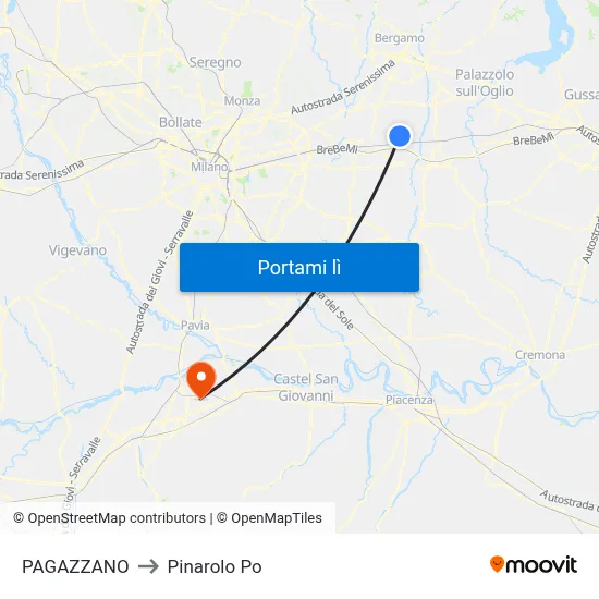 PAGAZZANO to Pinarolo Po map