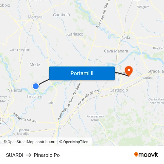 SUARDI to Pinarolo Po map