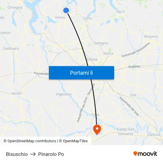 Bisuschio to Pinarolo Po map