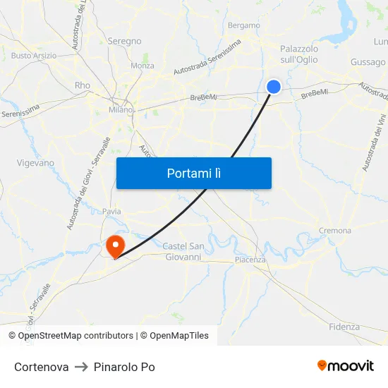 Cortenova to Pinarolo Po map