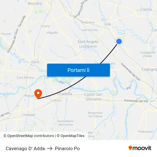 Cavenago D' Adda to Pinarolo Po map