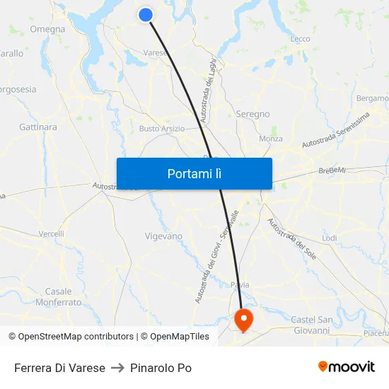 Ferrera Di Varese to Pinarolo Po map