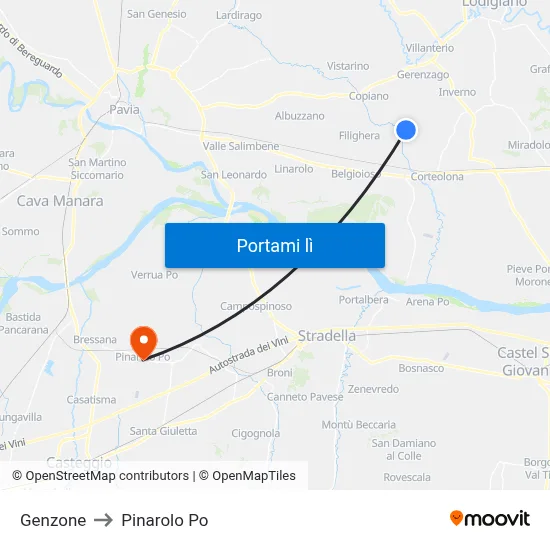 Genzone to Pinarolo Po map