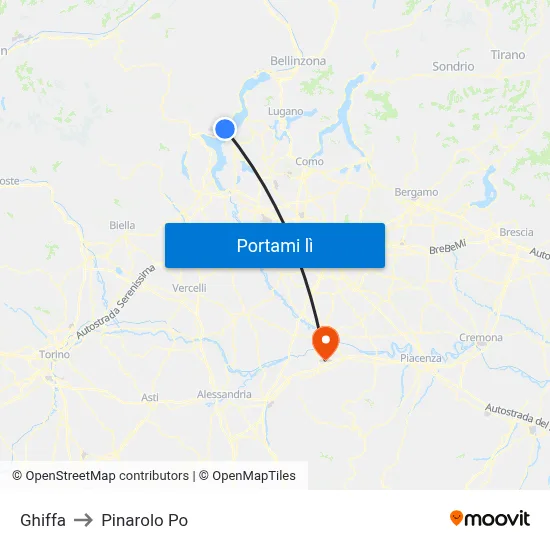 Ghiffa to Pinarolo Po map