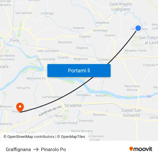 Graffignana to Pinarolo Po map