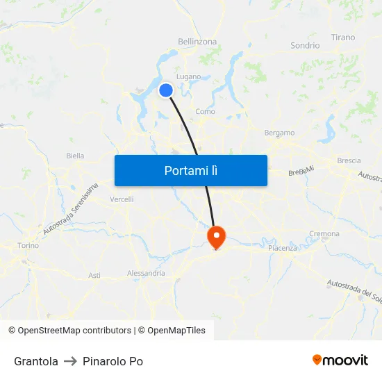 Grantola to Pinarolo Po map