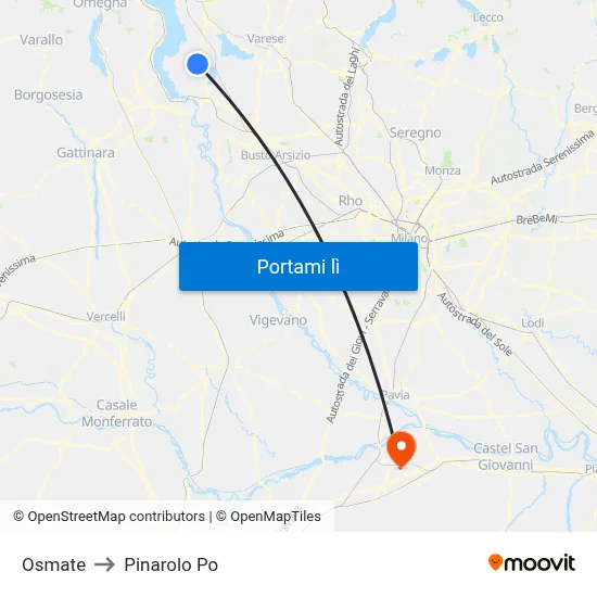 Osmate to Pinarolo Po map