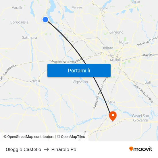 Oleggio Castello to Pinarolo Po map