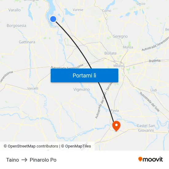Taino to Pinarolo Po map