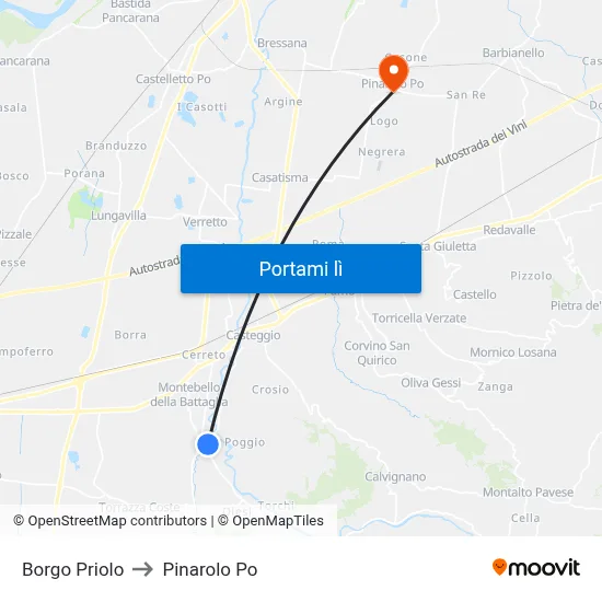 Borgo Priolo to Pinarolo Po map