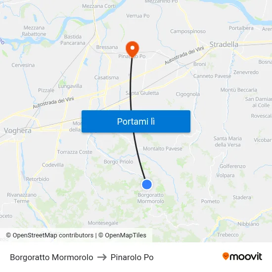 Borgoratto Mormorolo to Pinarolo Po map