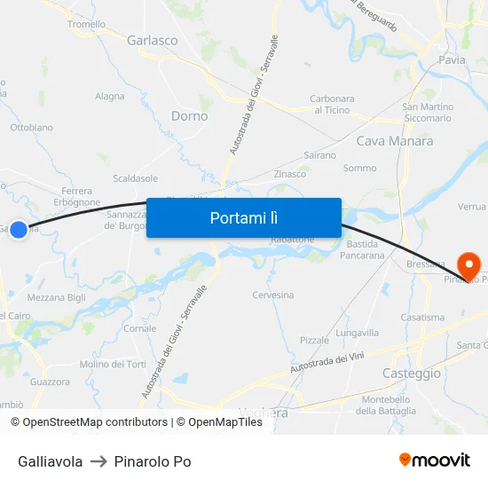 Galliavola to Pinarolo Po map