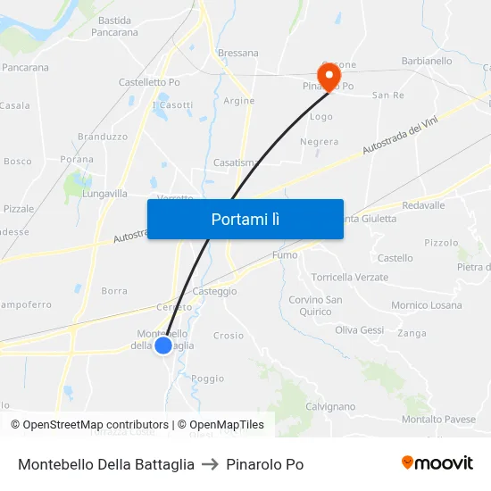 Montebello Della Battaglia to Pinarolo Po map