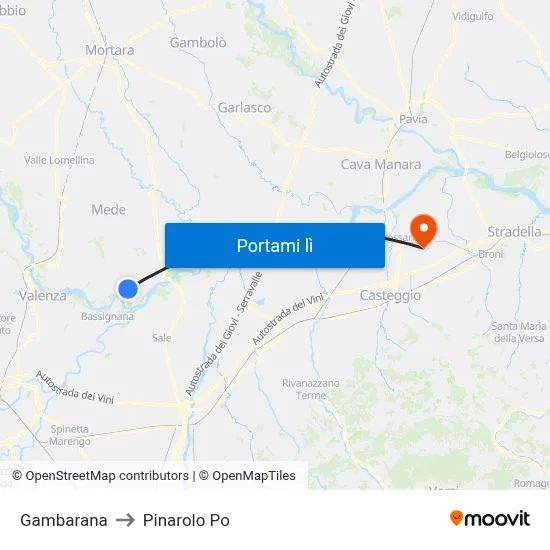 Gambarana to Pinarolo Po map