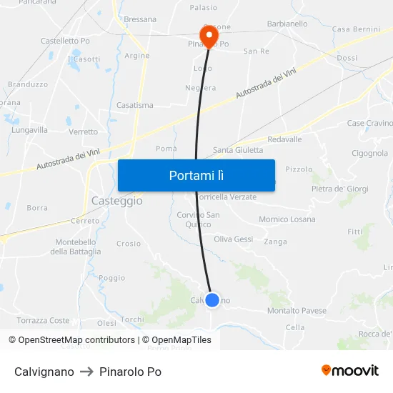 Calvignano to Pinarolo Po map