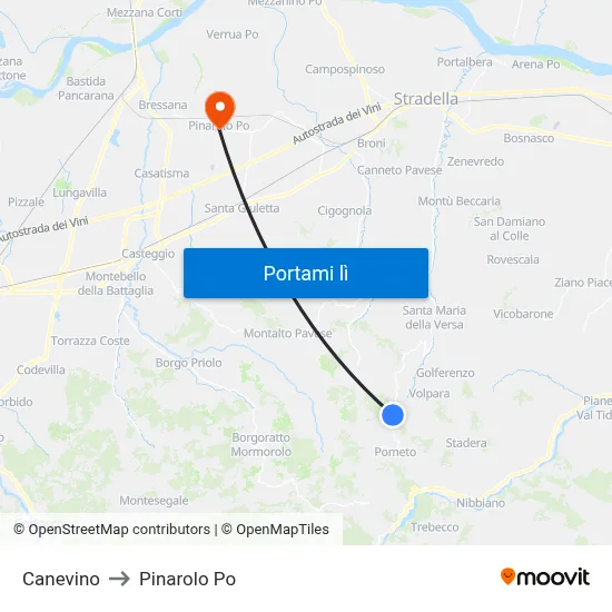 Canevino to Pinarolo Po map