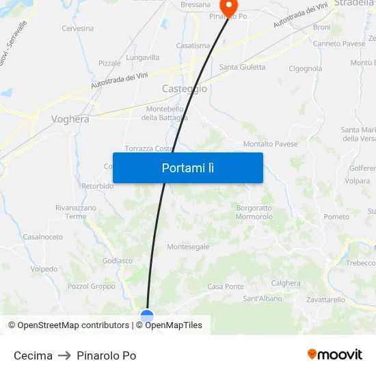 Cecima to Pinarolo Po map