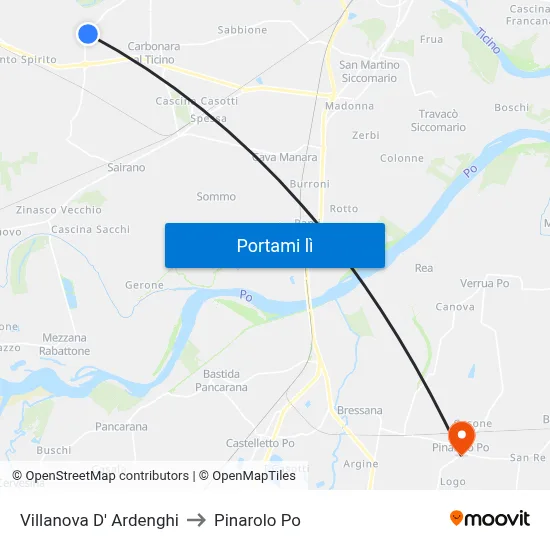 Villanova D' Ardenghi to Pinarolo Po map