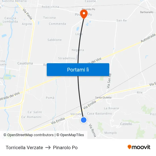 Torricella Verzate to Pinarolo Po map