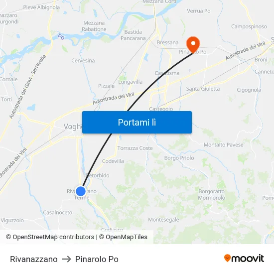 Rivanazzano to Pinarolo Po map
