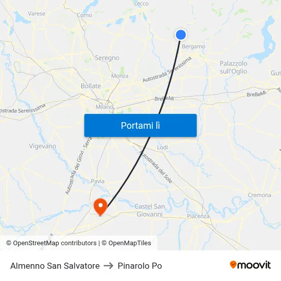 Almenno San Salvatore to Pinarolo Po map