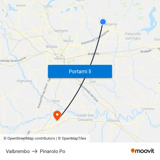 Valbrembo to Pinarolo Po map