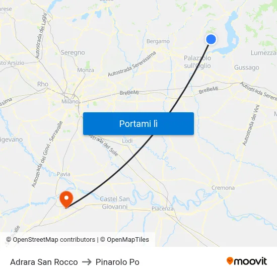 Adrara San Rocco to Pinarolo Po map